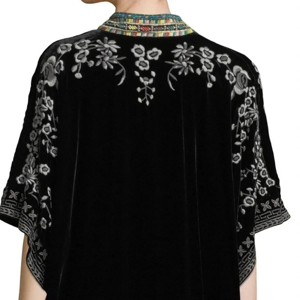 Johnny Was Okinawa Black Velvet Embroidered Kimono/Jacket NWT (short version) - Picture 11 of 13